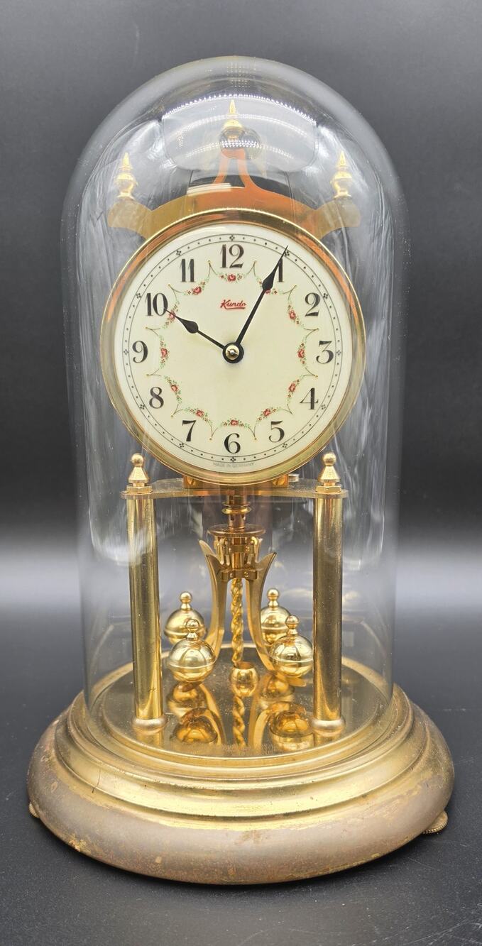 Vintage Kundo German Anniversary Torsion Clock w/ Dome – Brass – Needs Key